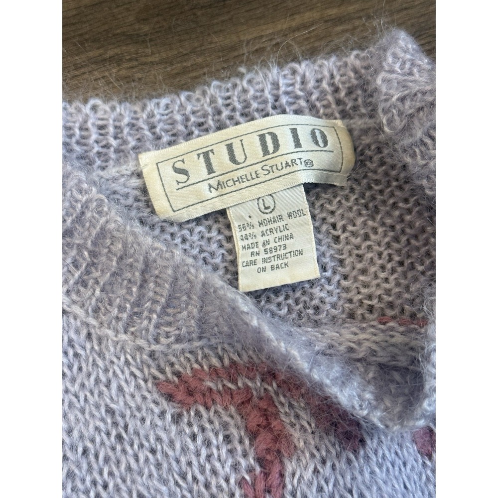 Vtg Studio by Michelle Stuart Mohair Blend Sweater Floral Knit Cottagecore Large - Picture 5 of 5